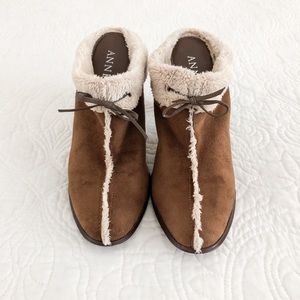 Anne Klein Brown Suede Faux Fur Mule Booties 8.5